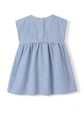 1pc Girls Striped Panda Embroidery Sleeveless Princess Dress, Blue & White, Summer